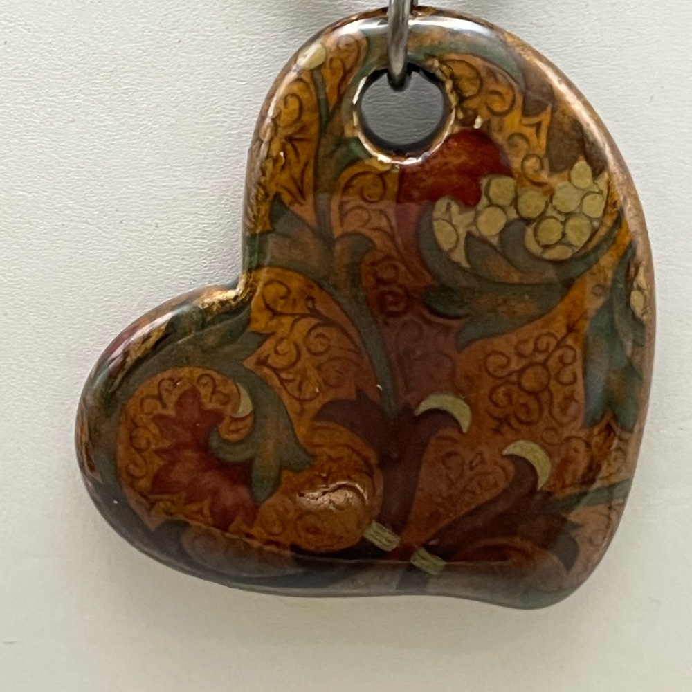 Red and Brown Paisley Heart Pendant Necklace - Picture 2 of 6